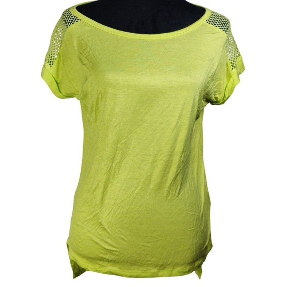 NWT Melao Neon Yellow Mesh Sleeve Tunic Top Women Size‎ S Casual Everyday retro